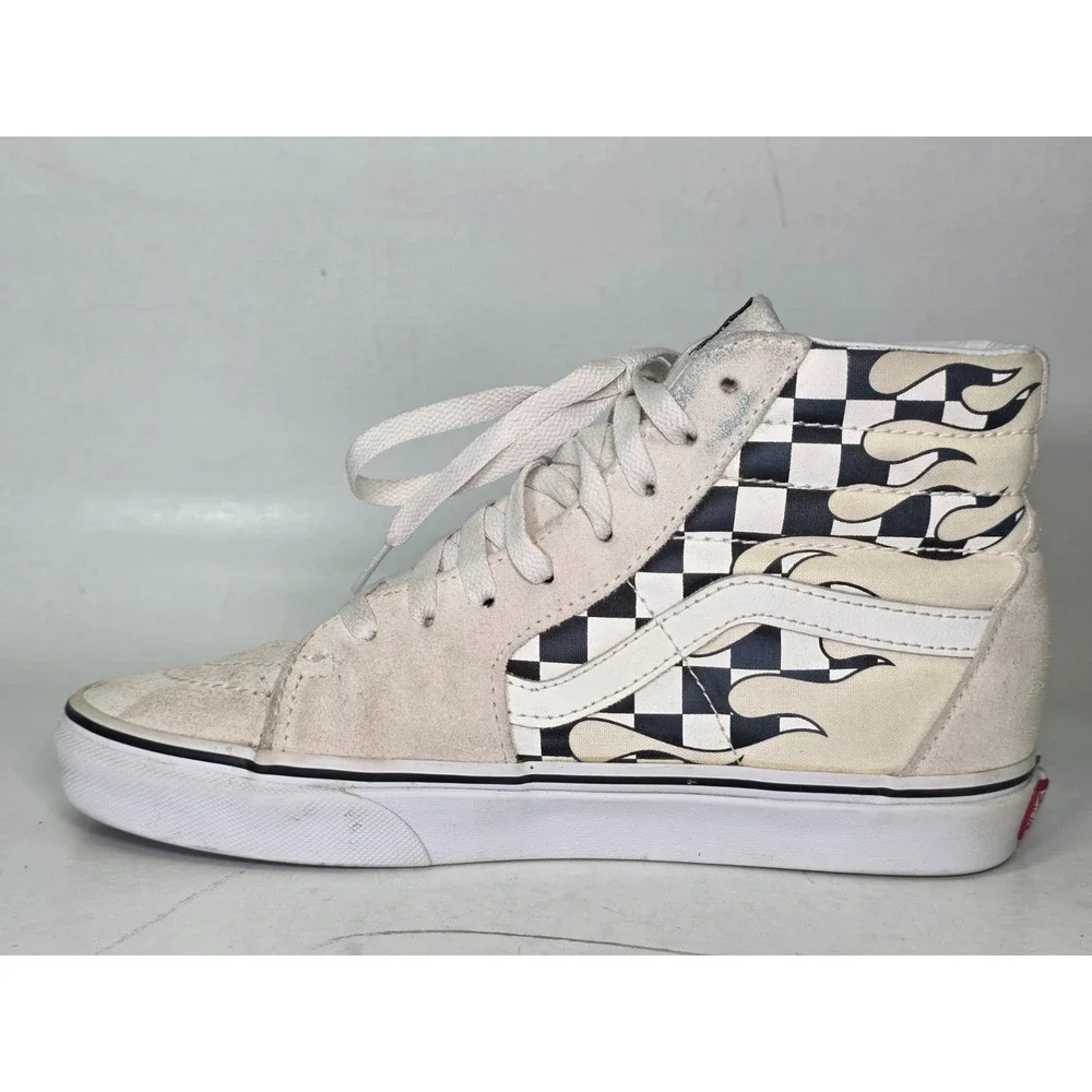 Vans Sk8-Hi Checker Flame Men's Sneakers Size 6 Women's 7.5 Suede Skate Shoes